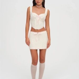 For Love And Lemons White Crochet Top with Pink Accents